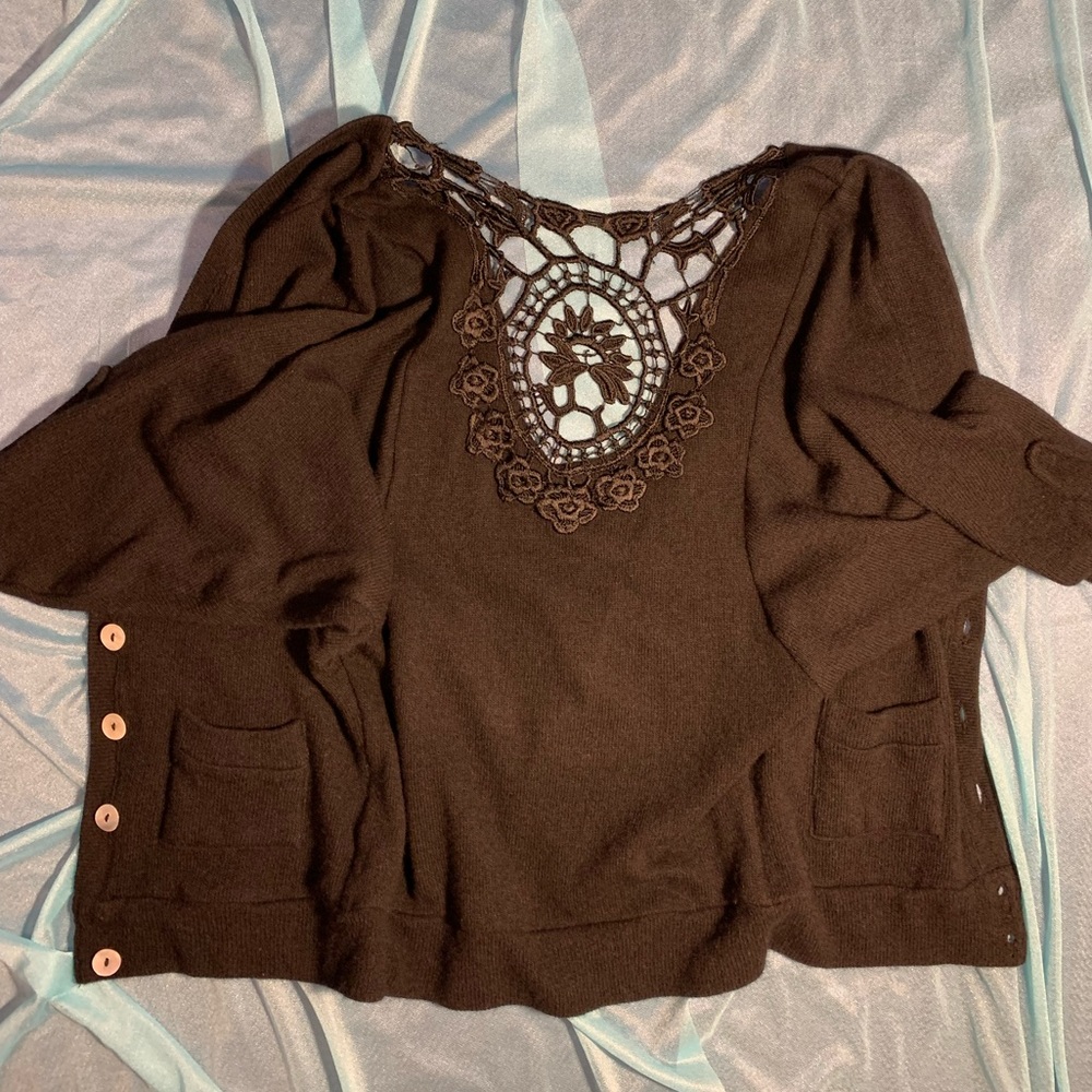Sky Black Sweater Cardigan Cut Out Beautiful Design On The Back - Picture 6 of 6